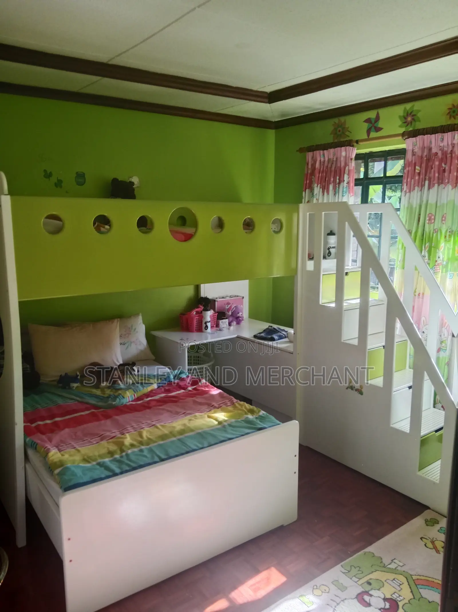 Double Decker Bed. With Shelves, Study Table, Mattresses, Stairs.