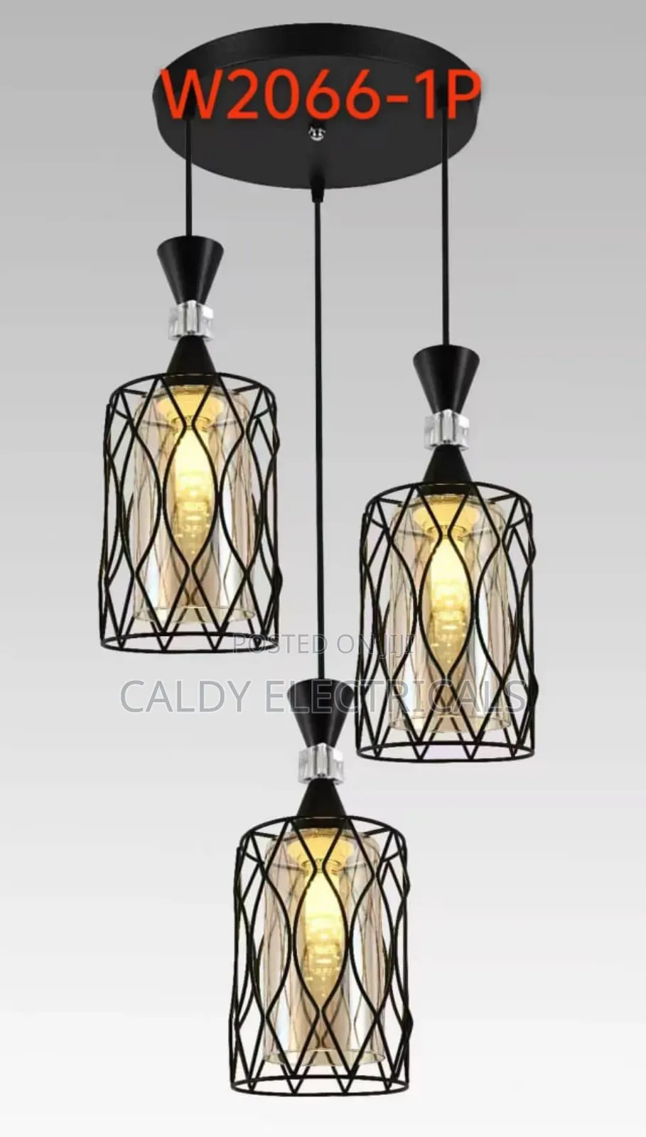 Vintage Black Metal Three-Light Pendant Light Fixture Lh4