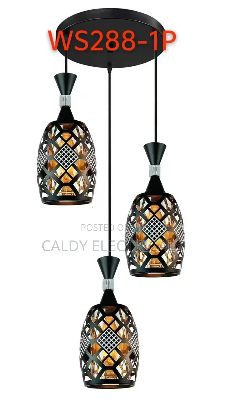 Three-in-One Black Metal Pendant Light With a Lattice Design
