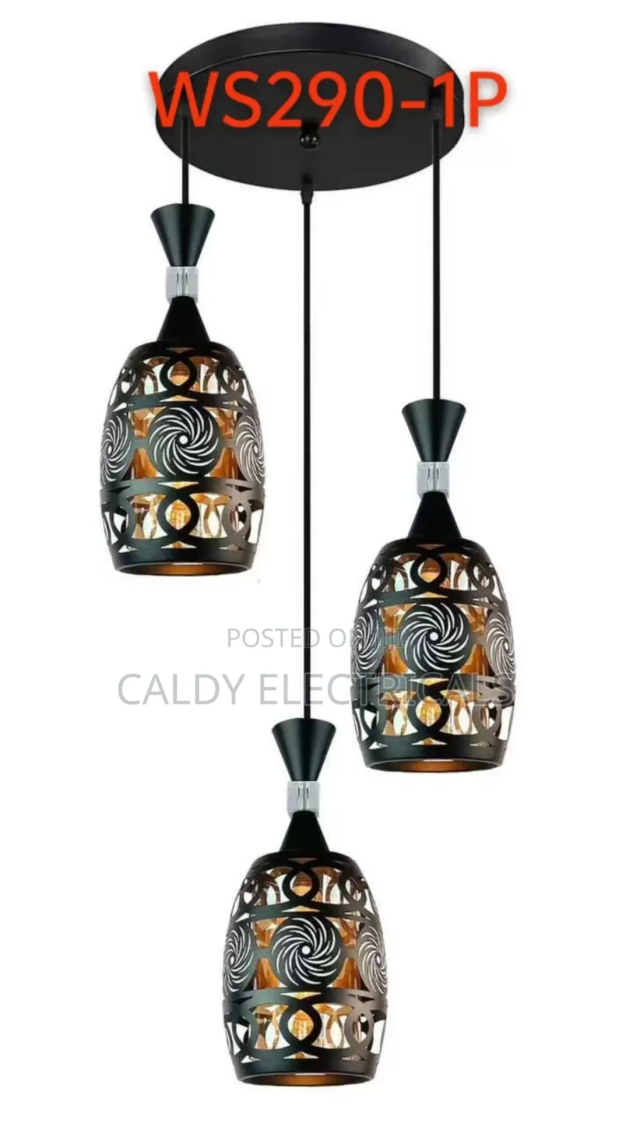 Three-in-One Black Metal Pendant Light With a Lattice Design