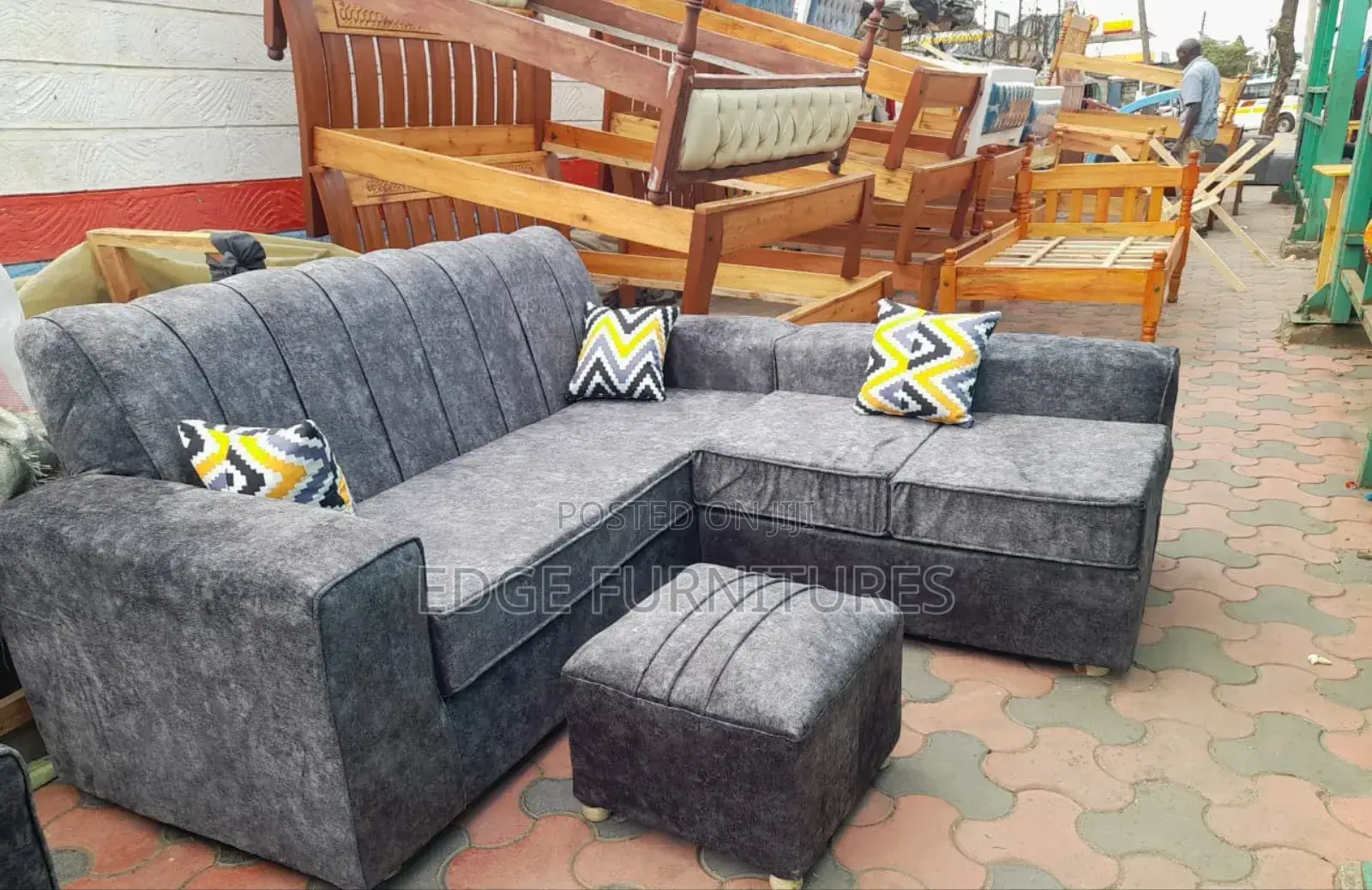 Light Grey Five Seater L Shaped Sofa Set