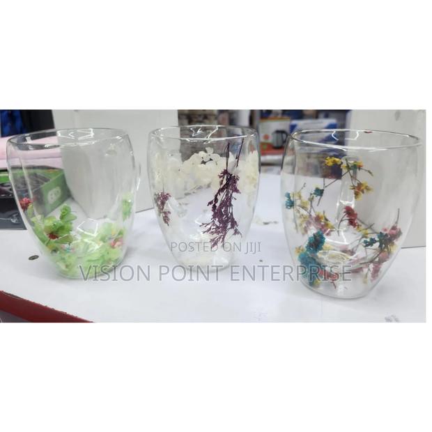 *Insulated Double Wall Glass Cup Dried Flower Coffee Cup With Handle