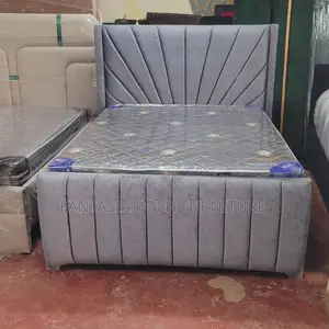 5x6 Modern Grey Velvet Bed Frame + Mattress - Free Delivery