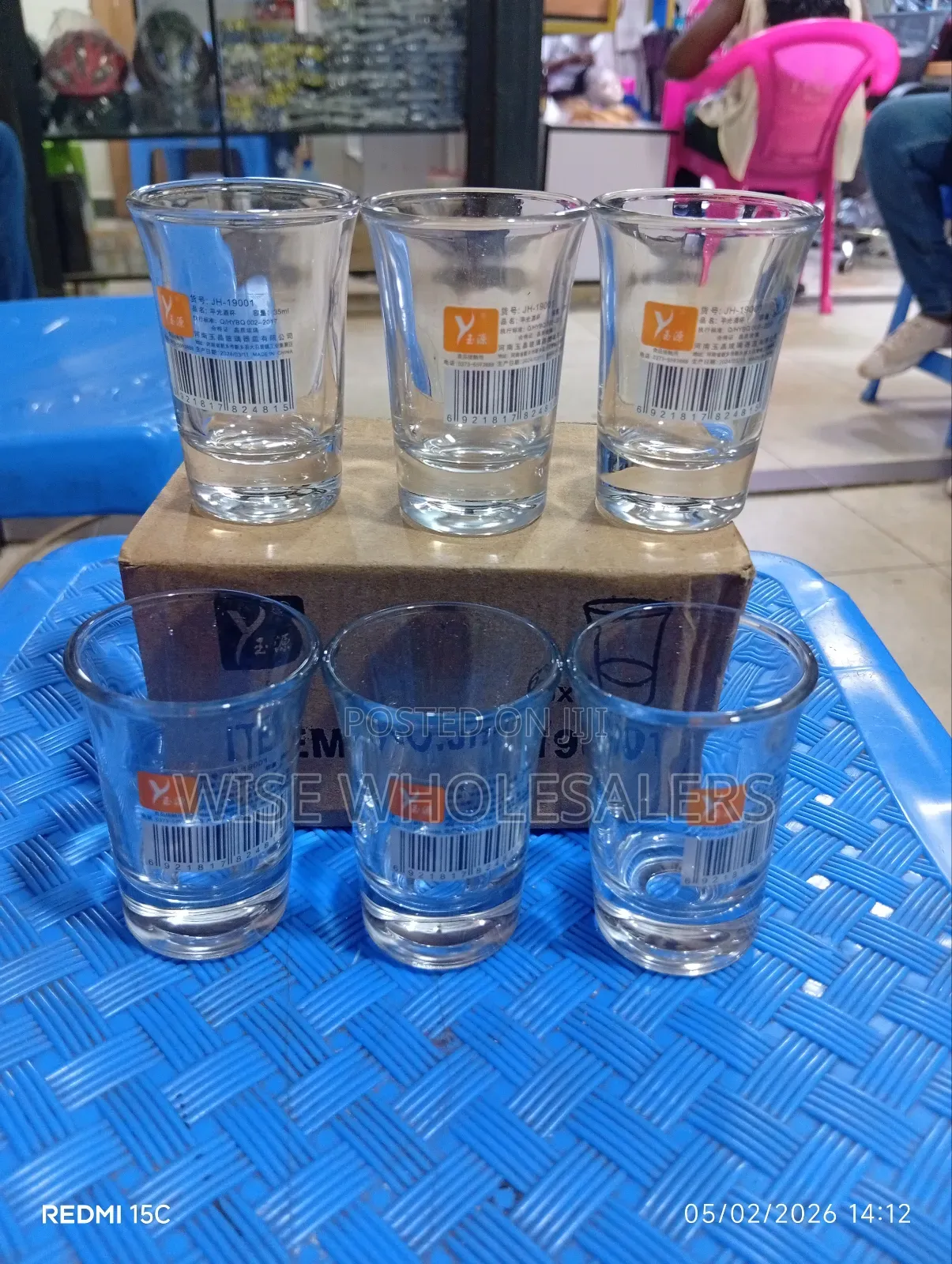 Six Deli Glassware Tot or Shot Glasses.