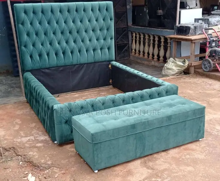5x6 Teal Tufted Bed + Storage Bench - Free Delivery