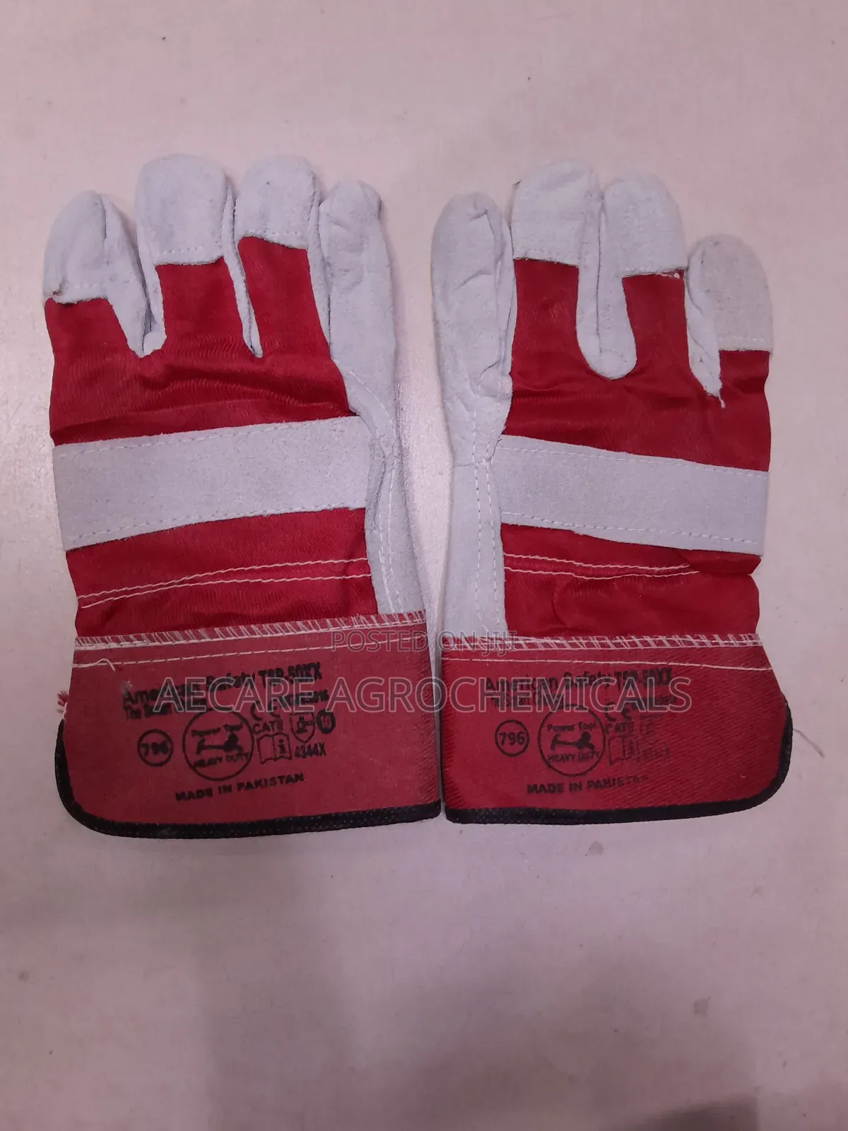 Heavy Duty Gloves Pair Red & Light Grey Colour