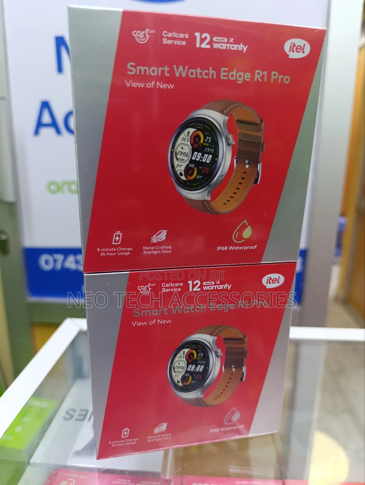 Itel Edge R1 Pro Amoled Smart Watch ( Brown Leather Strap)