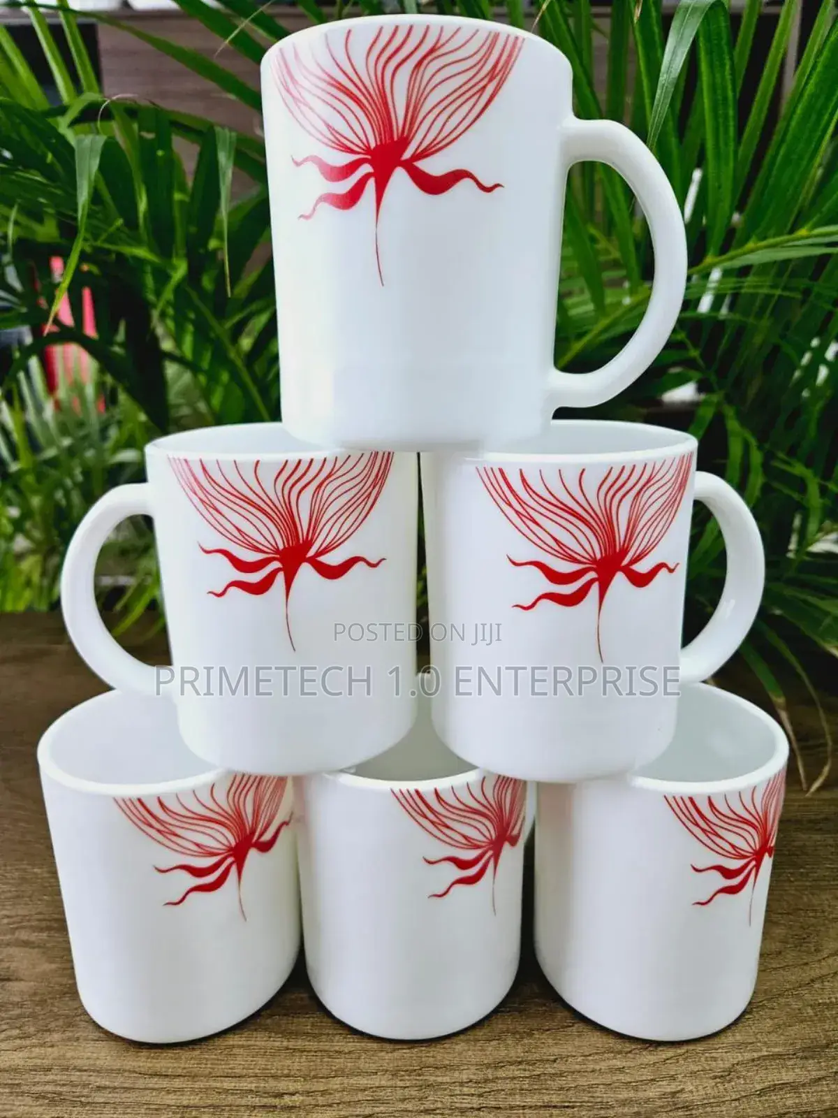6pcs White Flowered Ceramic Cups