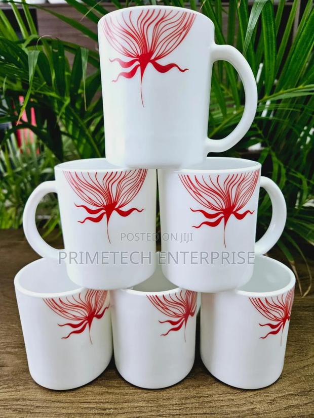 6pcs White Flowered Ceramic Cups