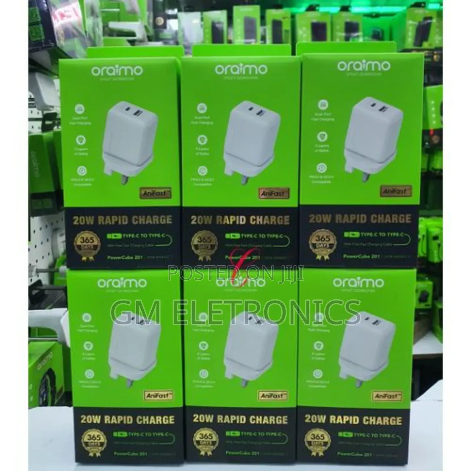 Oraimo (Ocw-5203ucc) 20w Rapid Charger Dual Port Fast Charging.