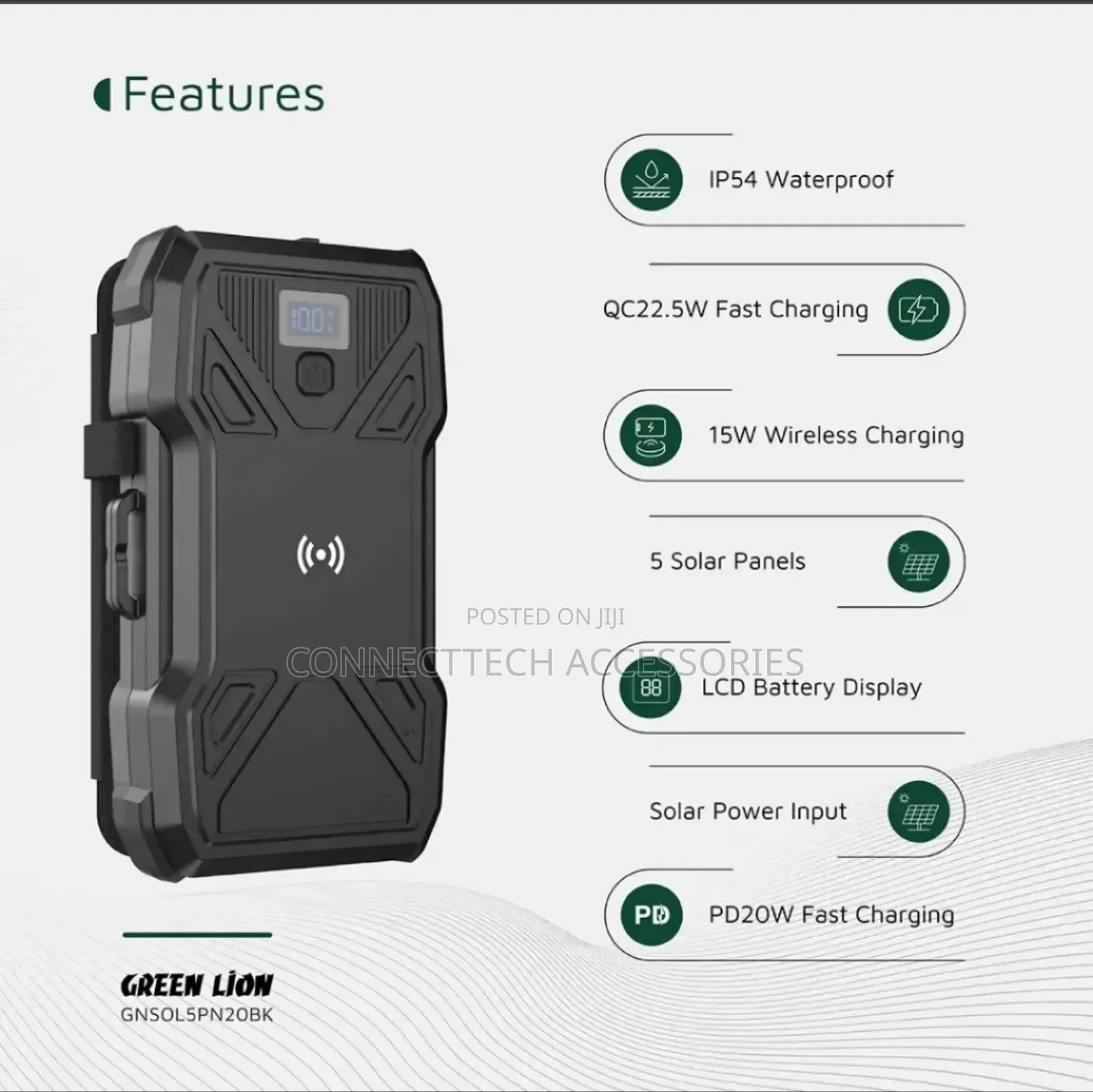 Green Lion Solar 5-panel 20000mah Power Bank