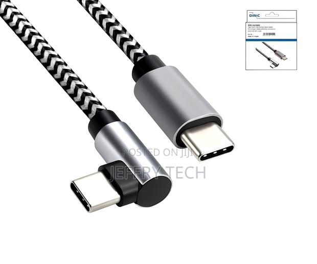 Usb-C to C 90° Charging Cable, Hq Plug, 60w, Nylon Cable Grey, 1.00 M - main view