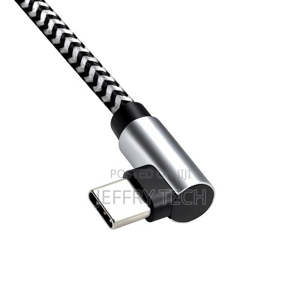 Usb-C to C 90° Charging Cable, Hq Plug, 60w, Nylon Cable Grey, 1.00 M - thumbnail 2
