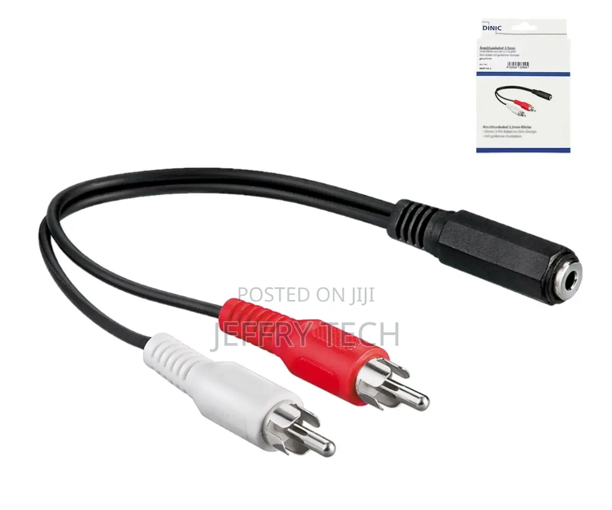 Audio Cable 3.5mm Socket to 2x Rca Plug, Black, Dinic Box With Length