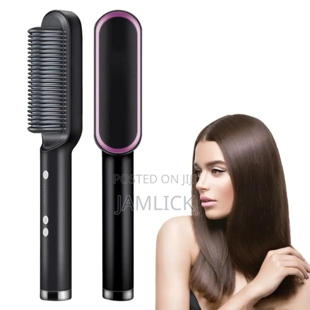 Electric Hair Straightener Comb 3-in-1 Dryer Curling Brush - Cr