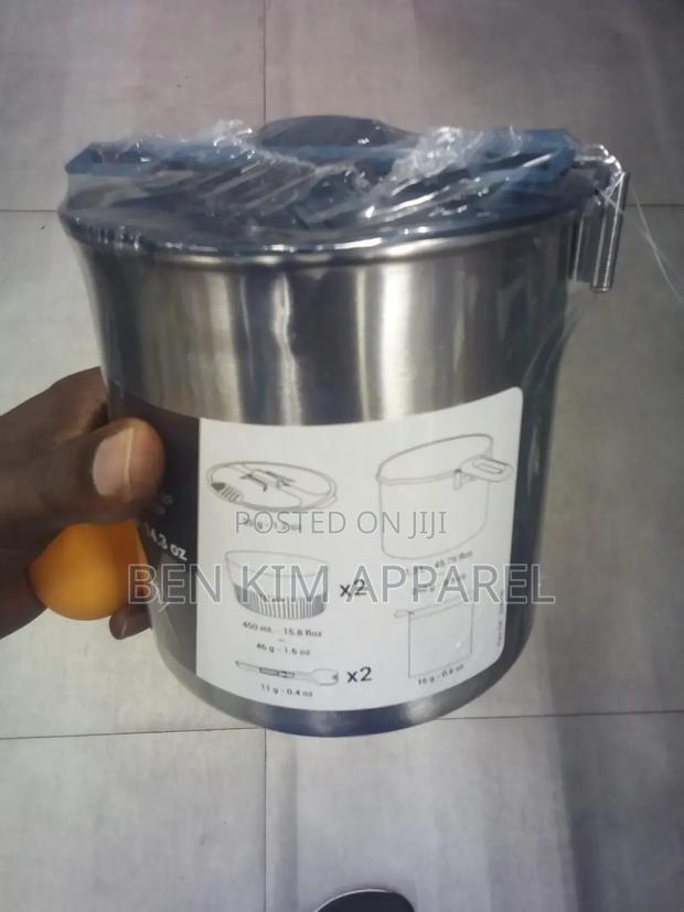 405gms Stainless Steel 1 to 2 Persons Camping Cookware Grey Blue.