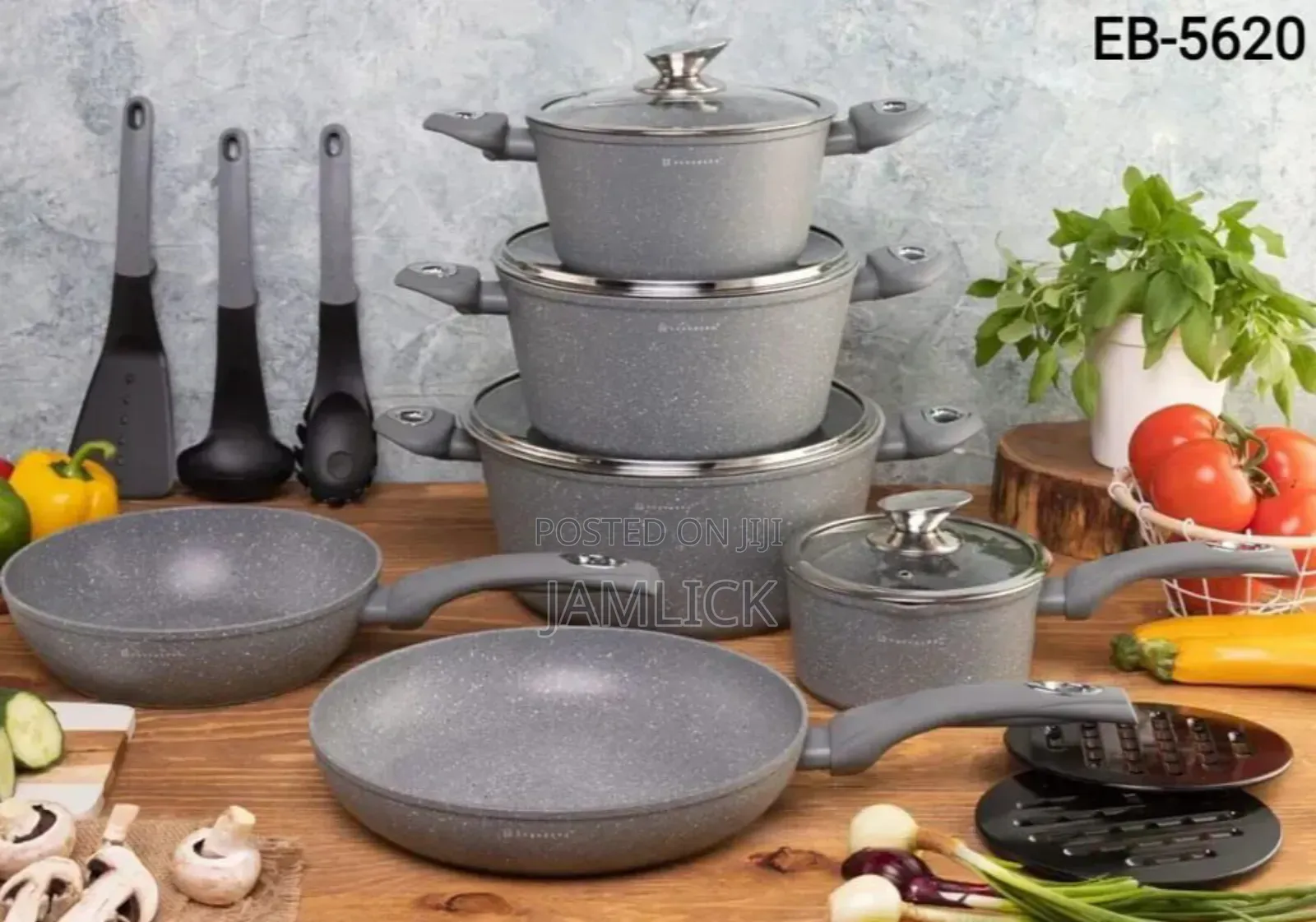 Grey Edenburg 15pc Grey Cookware Set – Induction Enabled - Js