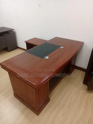 Executive L-Shaped Office Desk With Leather Inlay – Mahogany Finish - thumbnail 2