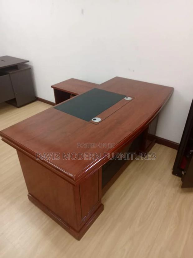 Executive L-Shaped Office Desk With Leather Inlay – Mahogany Finish - main view
