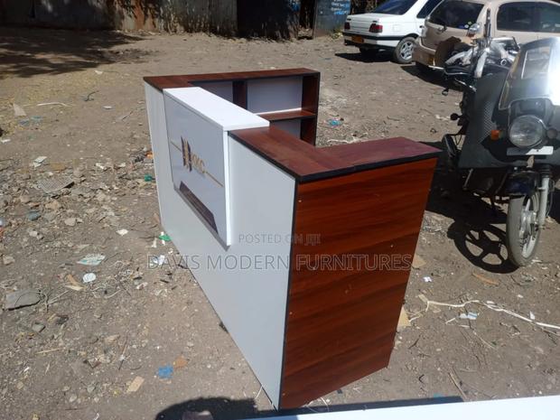 Modern Reception Counter Desk With Shelves – White Walnut Finish - thumbnail 2