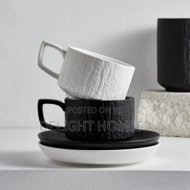 European Textured Matte Ceramic Cappuccino Coffee Cup Set_azz - main view