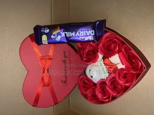 Heart Shaped Gift Box With 10 Soap Flowers Small Teddy Bear Chocolate