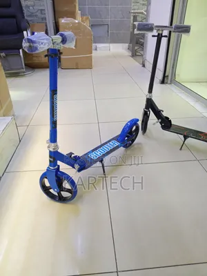 Blue Folding Kick Scooter With Stand