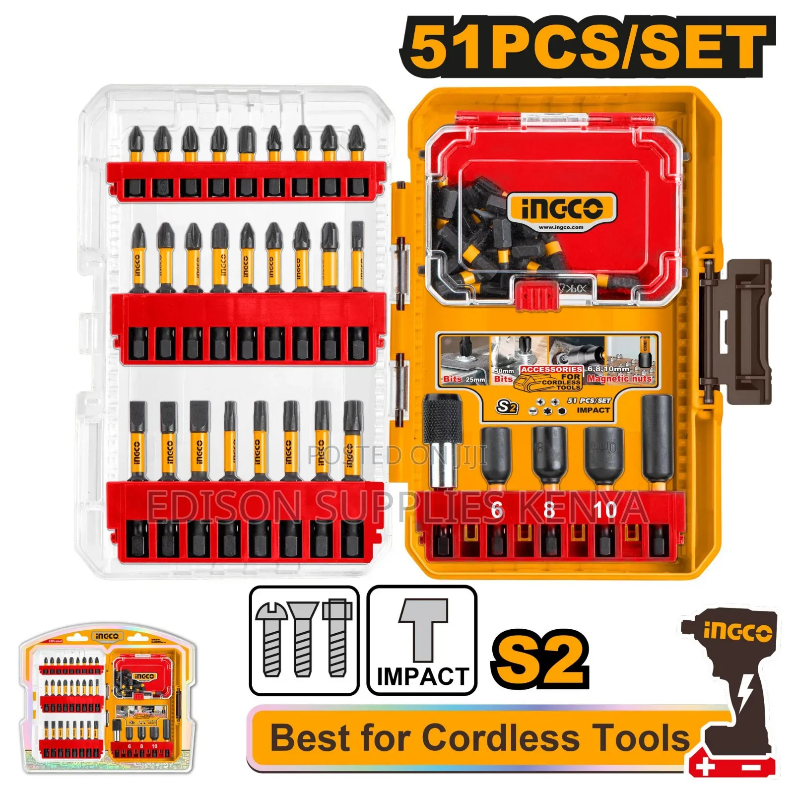 Ingco 51pcs Impact Screwdriver Bits Set Cordless Drill Bit