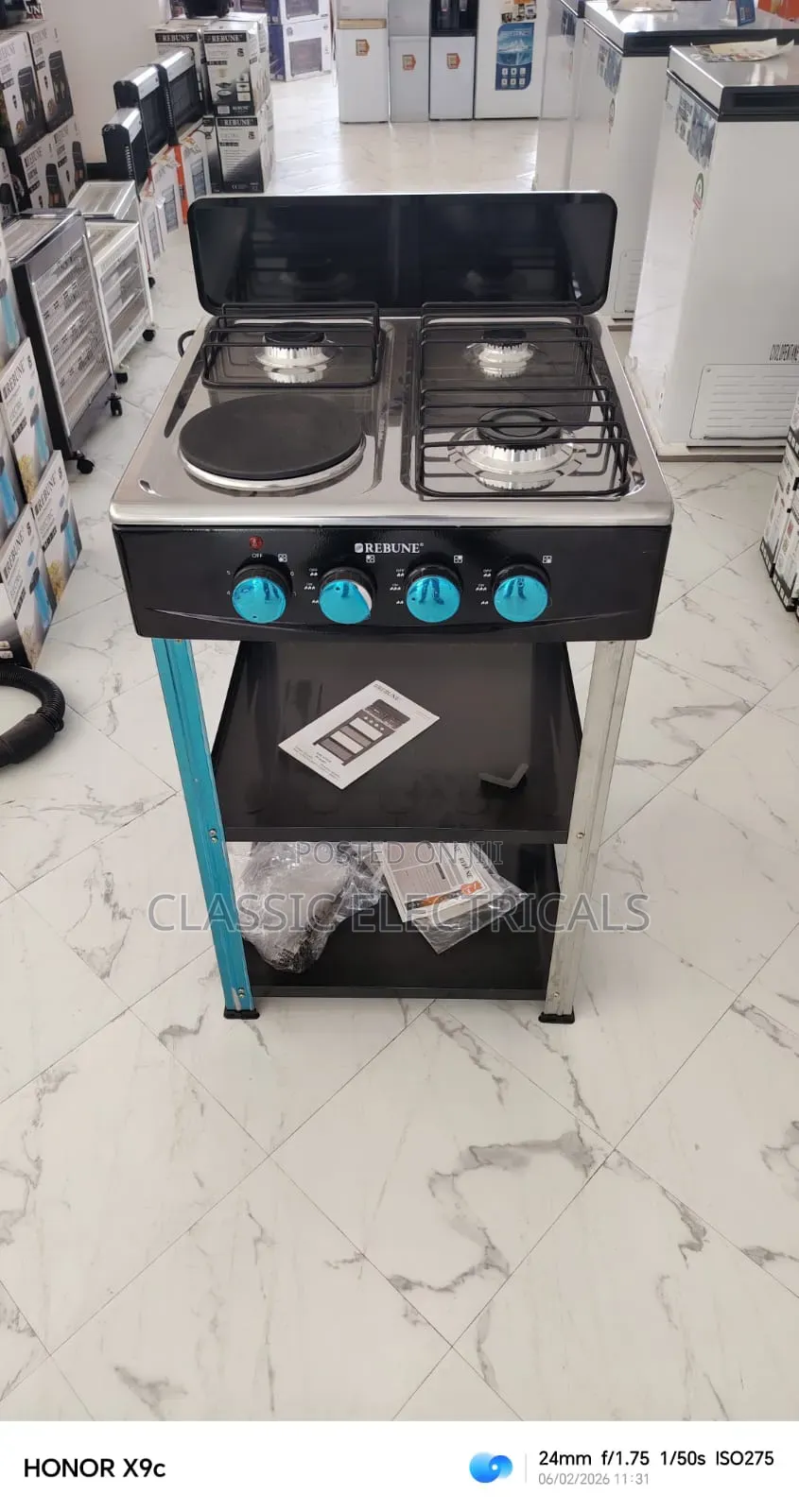 Rebune 3gas +1 Electric Burner Standing Gas Stove