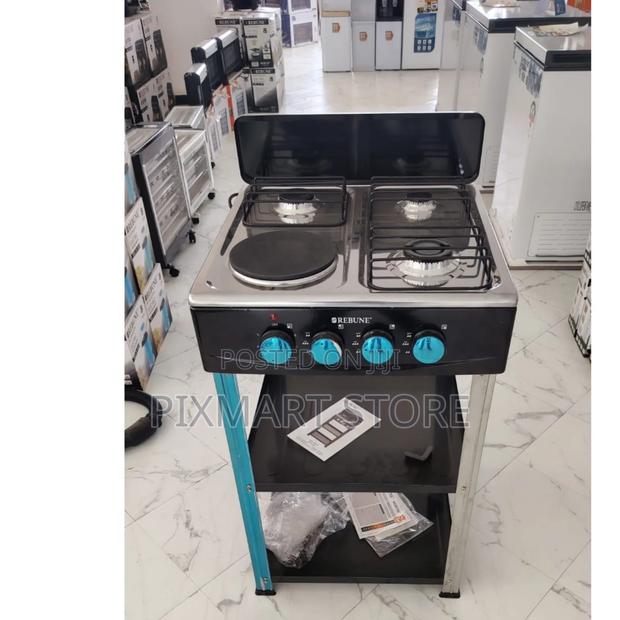 Rebune 4-Burner Standing Gas Electric Stove With Storage Shelves