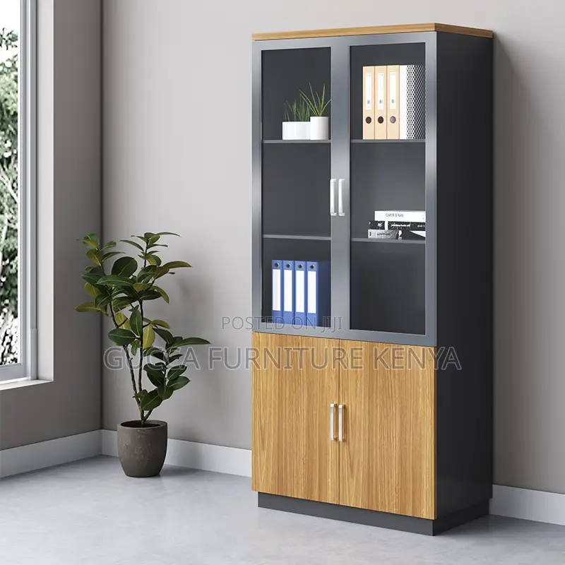 2-door Wooden Half Glass Filling Office Cabinet