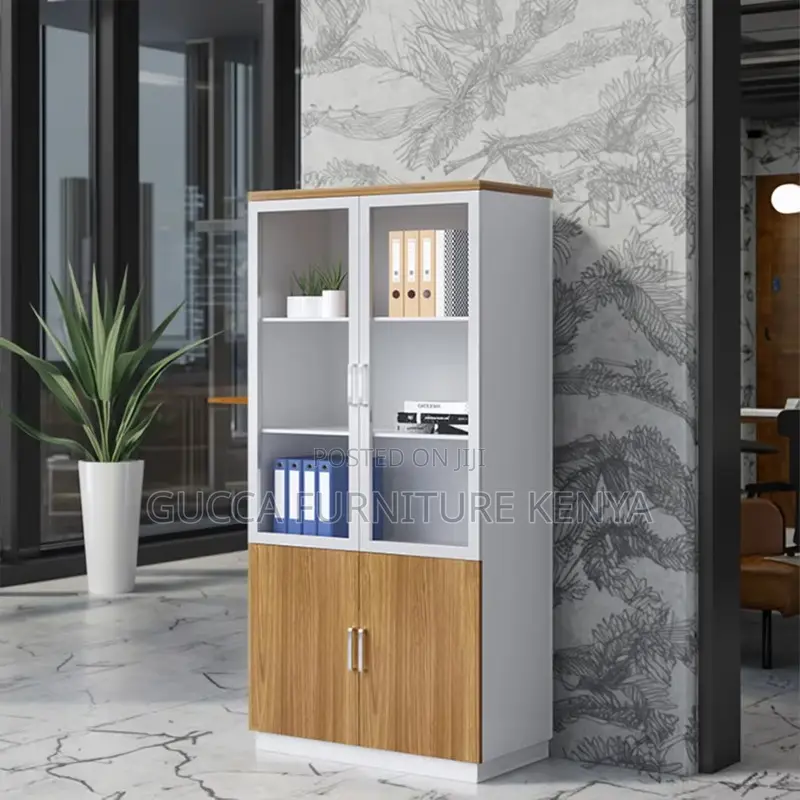 2-door Wooden Half Glass Filling Office Cabinet