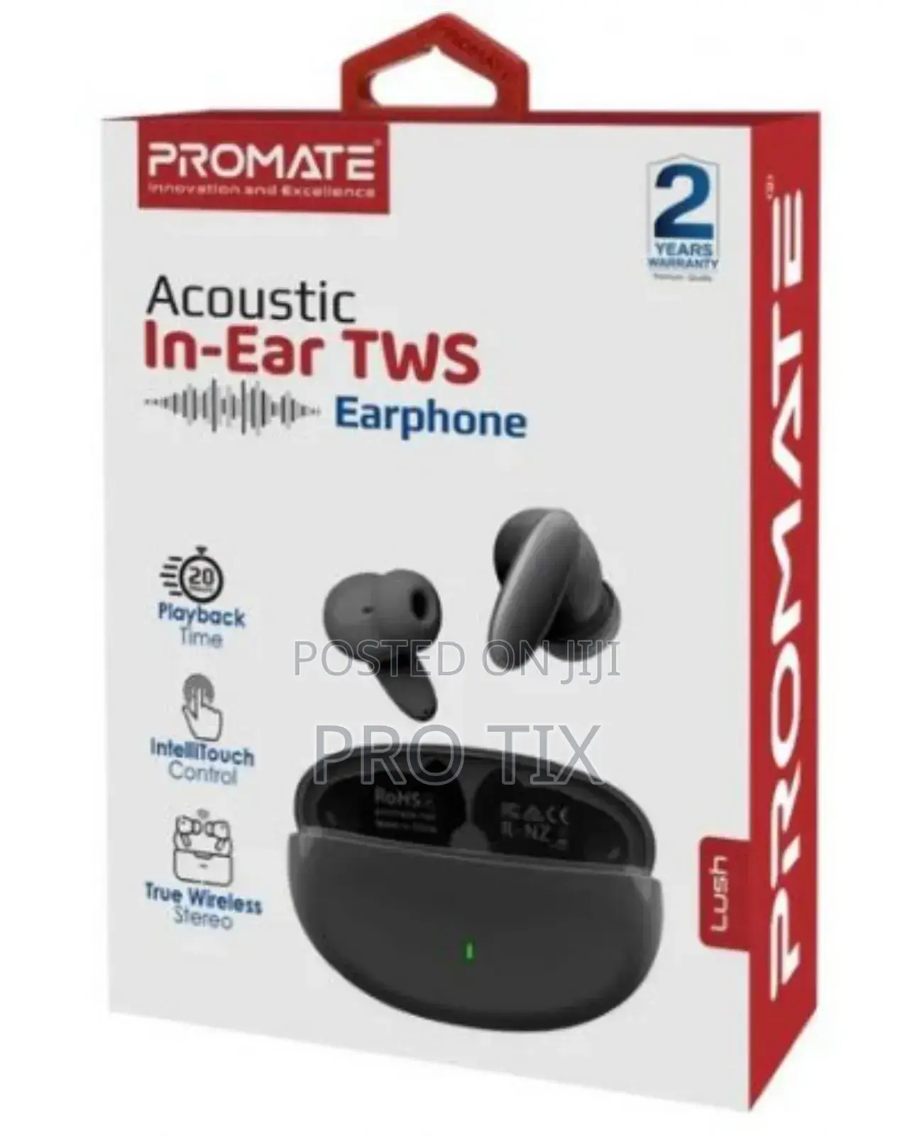 Promate Compact Bluetooth V5.1 TWS Ipx5 Earphones, Black