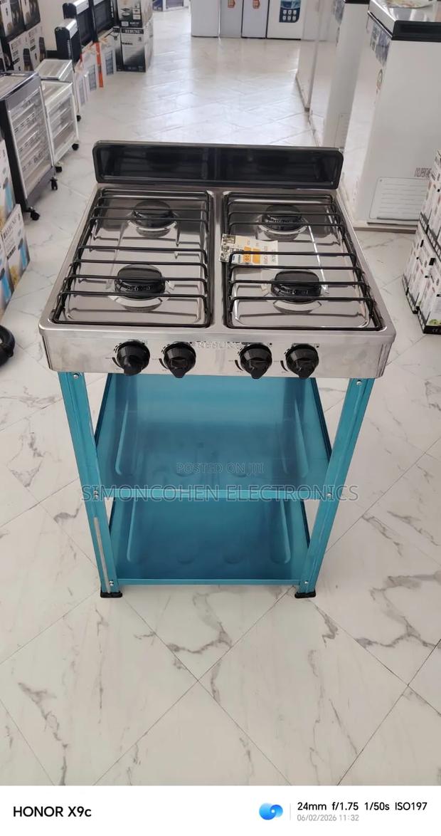 Rebune Four Burner Standing Gas Stove With Shelves - main view