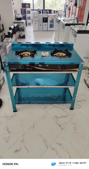 Rebune Double Burner Standing Gas Stove With Shelves