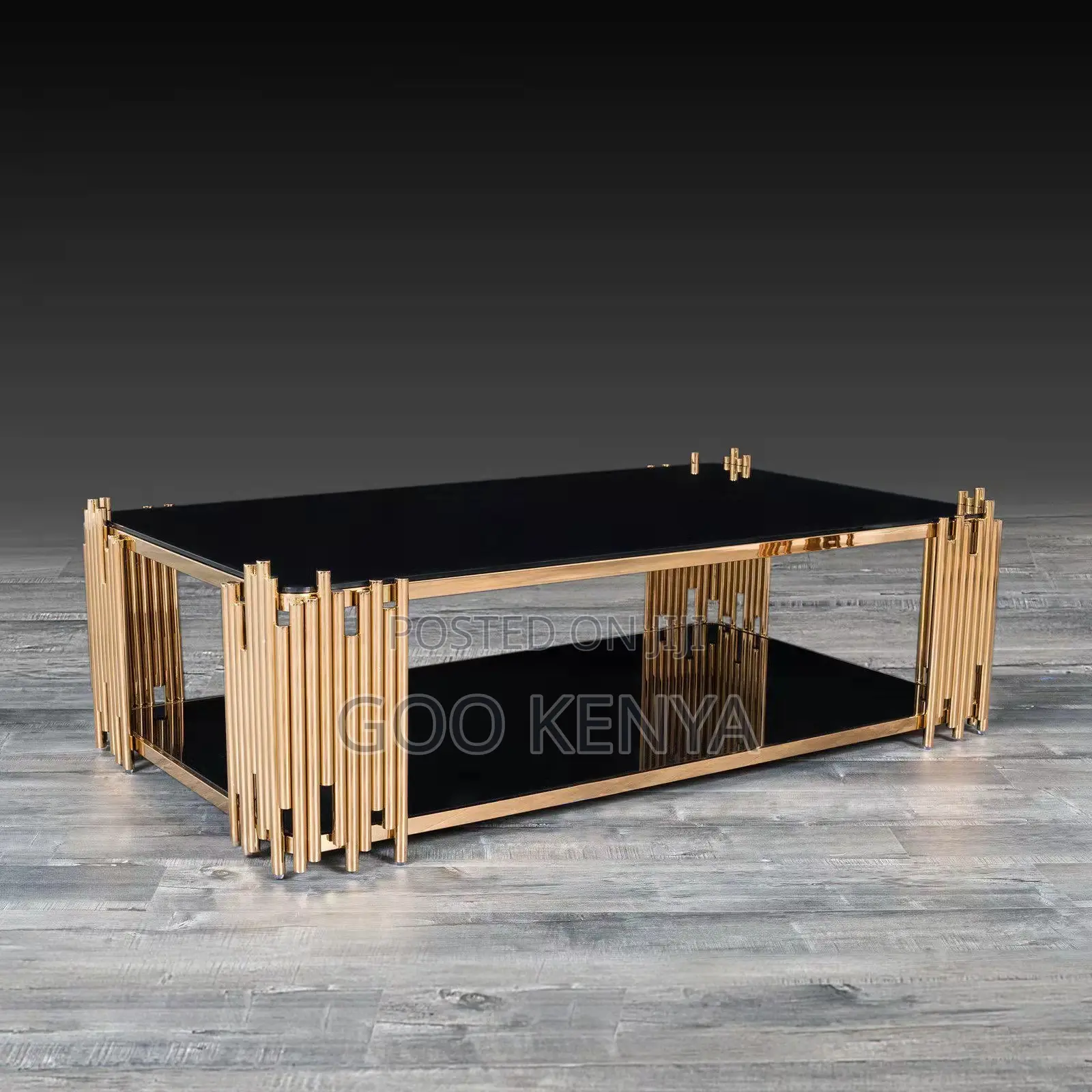 Home Table; Rectangular Tempered Glass Coffee Table With Gold Legs