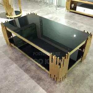 Home Table; Rectangular Tempered Glass Coffee Table With Gold Legs