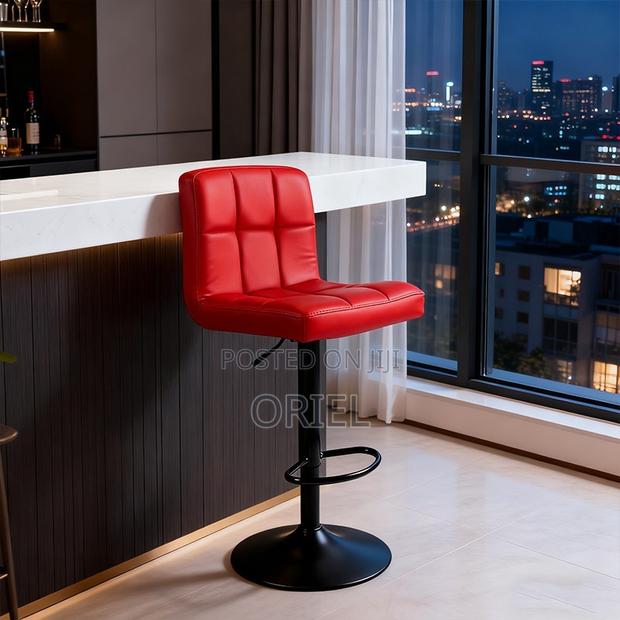 Home Barstool; Leather Upholstered Adjustable Barstool - main view
