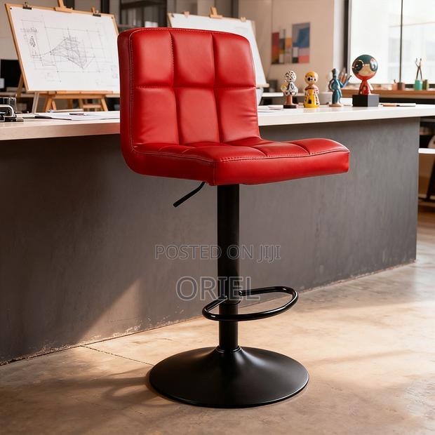 Home Barstool; Leather Upholstered Adjustable Barstool - thumbnail 8
