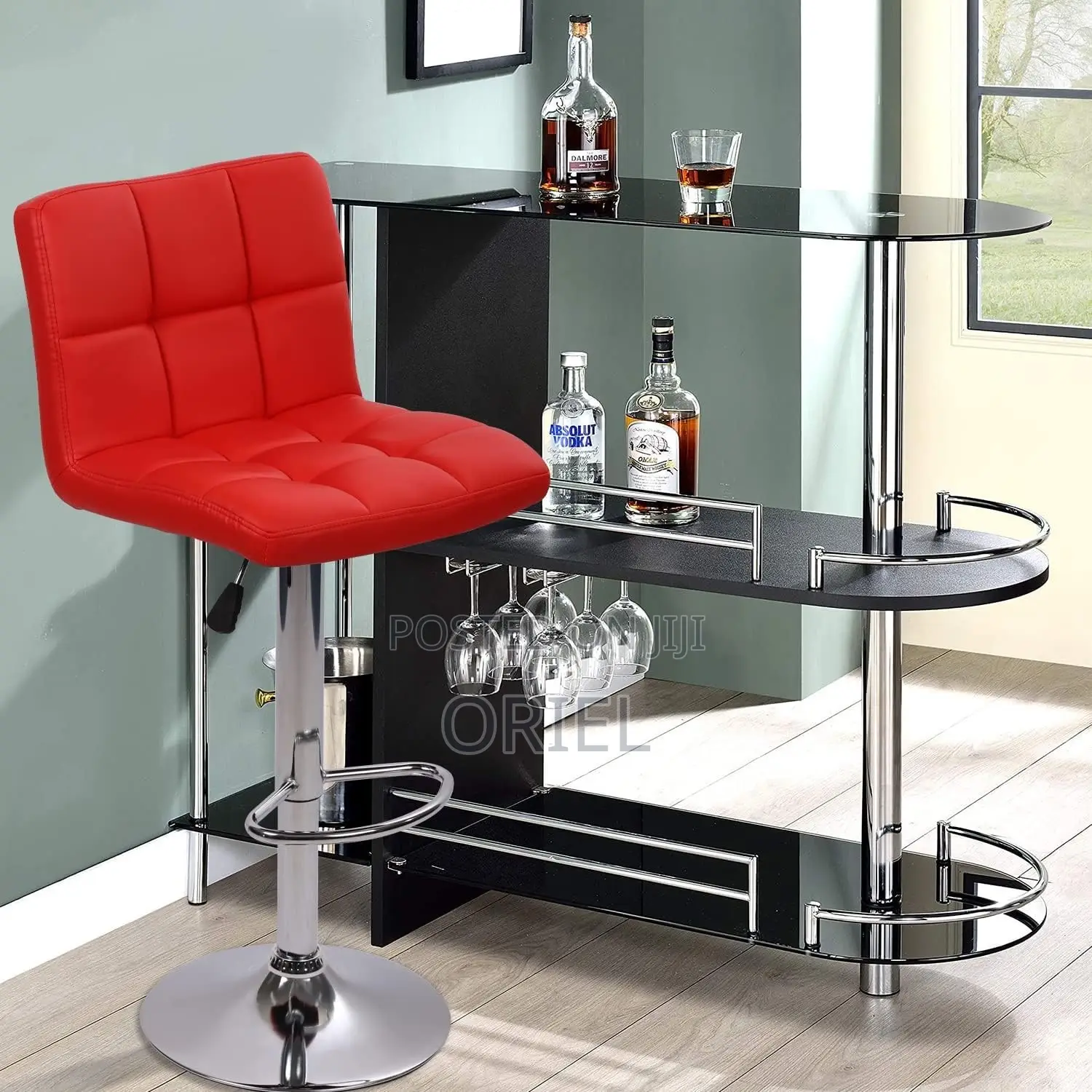 Home Barstool; Leather Upholstered Adjustable Barstool