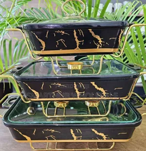 Ceramic 3pcs Chaffing Dishes Black and Gold