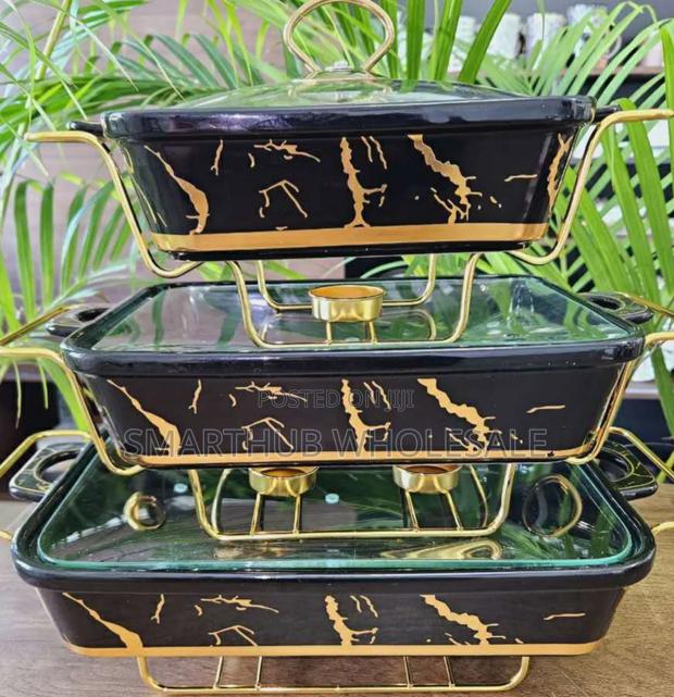 Ceramic 3pcs Chaffing Dishes Black and Gold