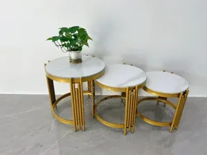 3pcs Round Marble Nesting Tables With Golden Stands - Th