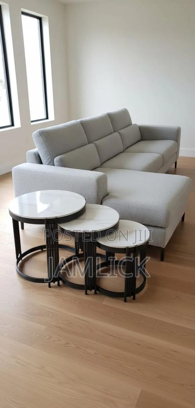 3pc Round Marble Nesting Tables With Golden Stands - Th - main view