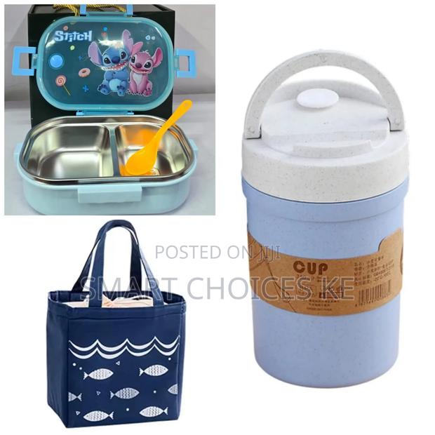 Stitch Cartoon 3 In 1 Microwaveble Lunch Box Combo Set
