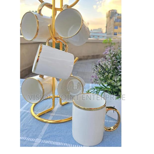 Gold White Ceramic Cup - main view