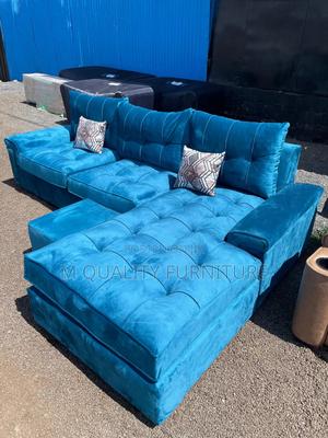 Blue Corner Classy Sofas With Throw Pillows - main view