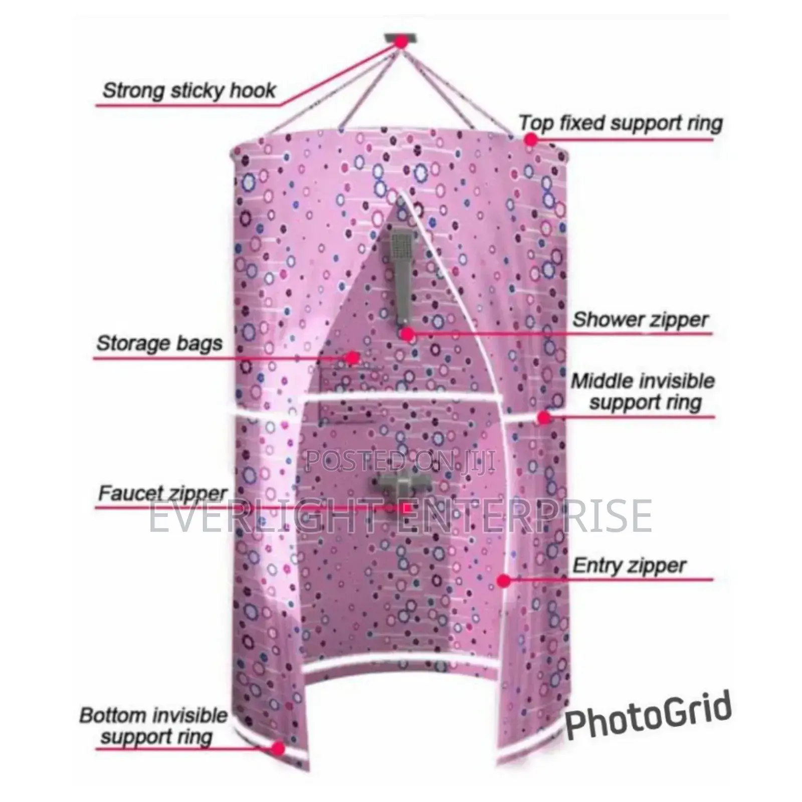Portable Foldable Round Waterproof Fabric Shower