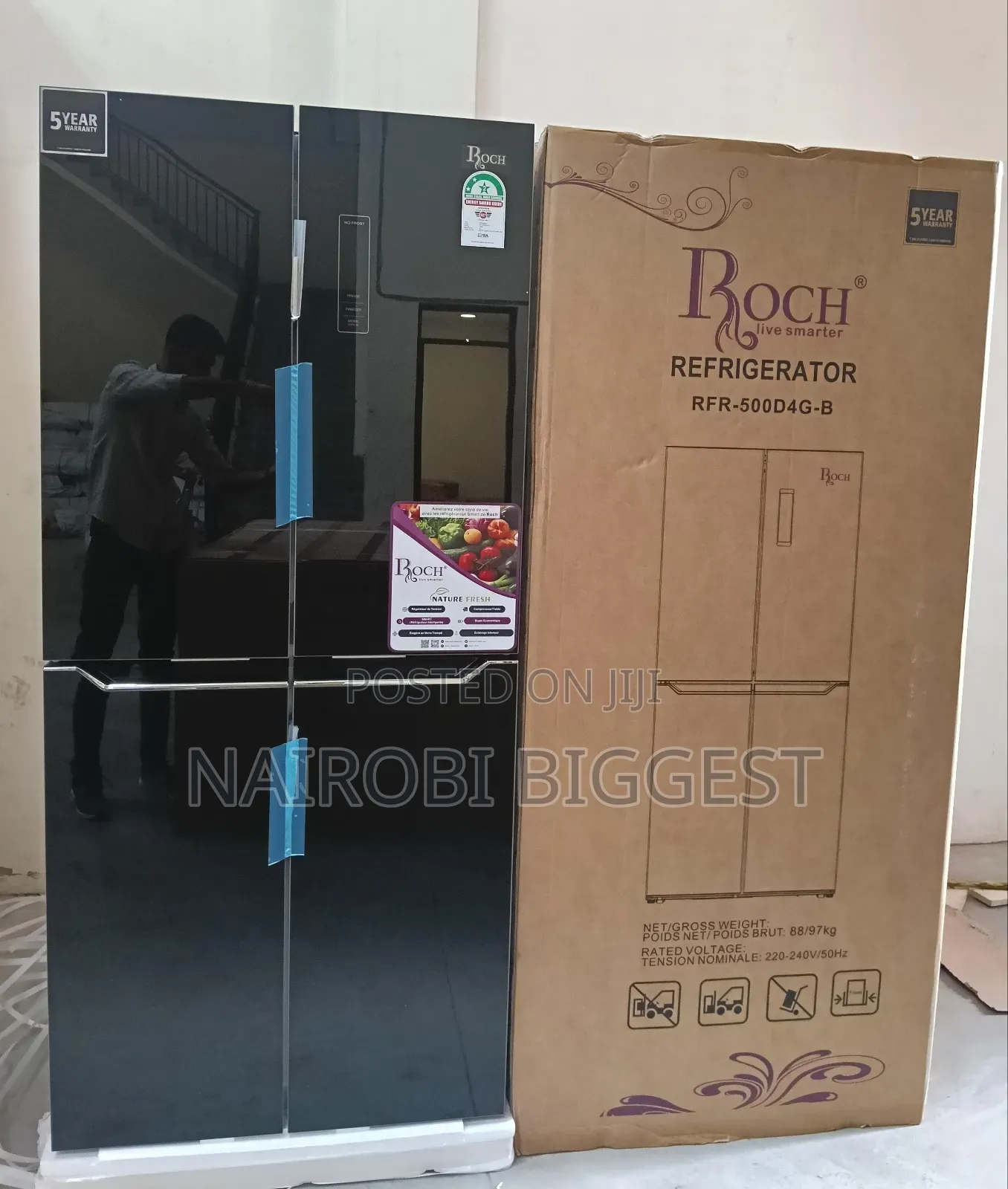 Roch 421 Litres  Glass Four Door Refrigerator