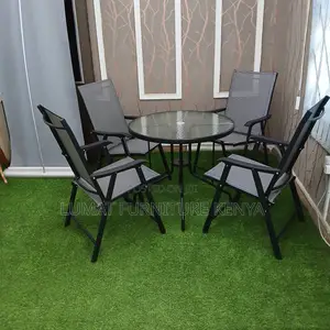 Patio Foldable Chair Set With Glass Table